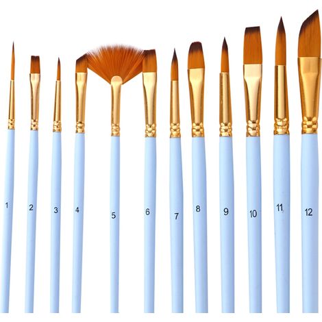 Ensemble de 12 Pinceaux en Nylon Bleu Mat pour Aquarelle, Gouache et Peinture à l'Huile - Outils Artistiques (1/5)