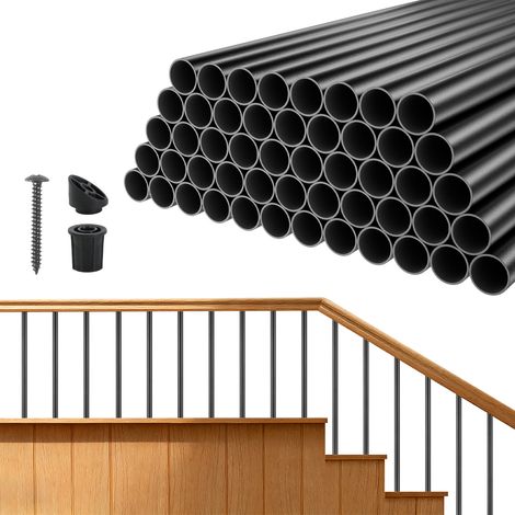 Mophorn Balustres de terrasse 66 cm - Lot de 125, barreaux en aluminium pour garde-corps de terrasse, porche et escalier, barreaux ronds creux diamètre 1,9 cm, avec connecteurs et vis, couleur noire (1/5)
