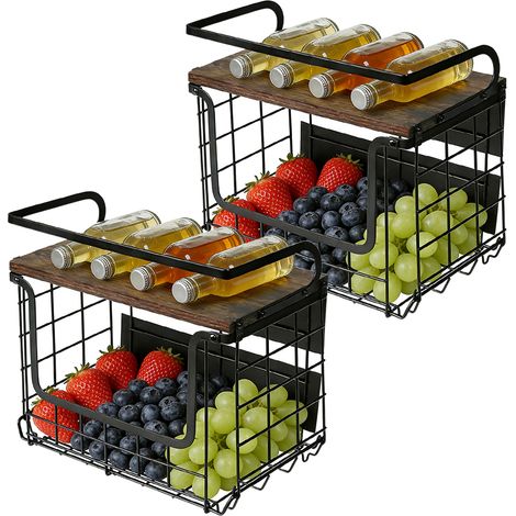 2 Sets Etagere Magnetique Frigo & Porte-épices 2 In 1 Range Legumes Cuisine, Rangement et Organisation de Cuisine, Fruits et Legumes, Corbeille Fruit Panier, Panier Mural Epices (1/5)