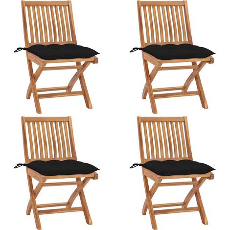 vidaXL Sillas plegables con cojines, 4 unidades, madera maciza de teca. (1/5)