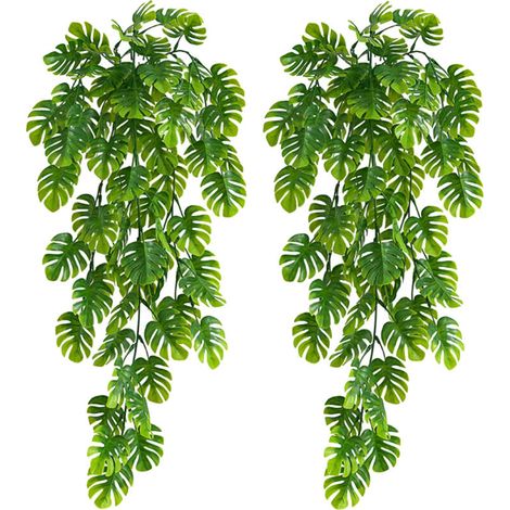 Lot de 2 plantes grimpantes artificielles luxuriantes à suspendre - Décoration réaliste en fausses feuilles tropicales pour intérieur/extérieur (1/5)
