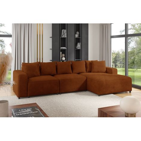 Ecksofa Designersofa Sofa MEGAN in Stoff Poso Rostbraun Ottomane Rechts (1/2)