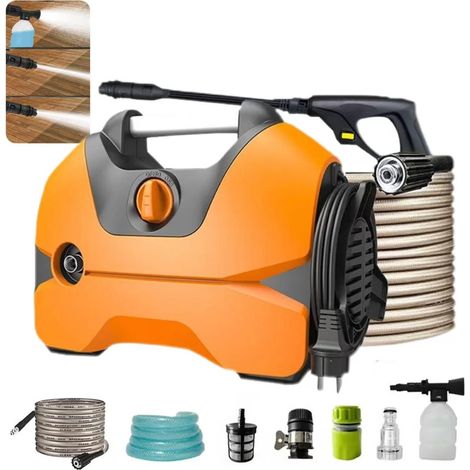 Pistolet à eau électrique haute pression, machine de nettoyage portable, outil d'irrigation, 140 bars, 300 l/h, plusieurs modes de débit, orange (1/5)