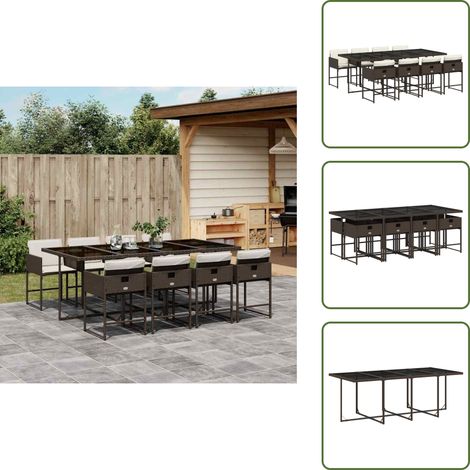 vidaXL Ensemble à manger de jardin et coussins 9 pcs marron poly rotin (1/5)