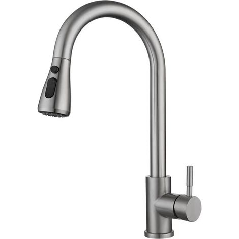 1 Mitigeur cuisine, douchette extractible, acier inoxydable, rotation 360°, lavabo (1/5)