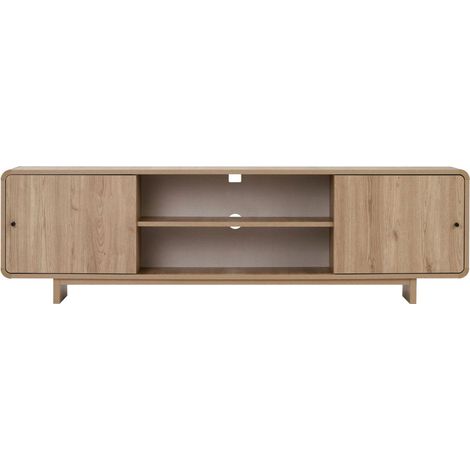 Meuble tv 2 portes aux bords arrondis en bois L180cm - Bois clair - Dima (1/5)