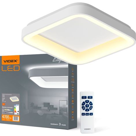 Eckige Deckenleuchte, Aluminium weiß, mit Fernbedienung, 72W, 7500lm, 2700K/6000K, 45 cm, Videx