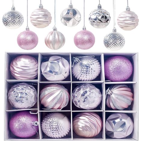 Lot de 12 boules de Noël 6 cm – finitions mates, brillantes et pailletées, rose (1/5)