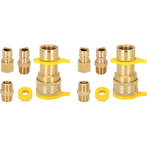 Deux jeux de raccords rapides de gaz naturel de 1/2 pouce et des kits de déconnexion rapide pour tuyaux de propane destinés aux fours et aux appareils de chauffage à gaz. (1/3)