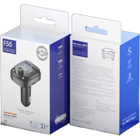 F55 Multifunktionales Auto-Bluetooth-Ladegerät mit FM-Empfänger, USB-PD-Schnellladefunktion, Monochrom-Auto-MP3-Player – Schwarz F55 (1/3)