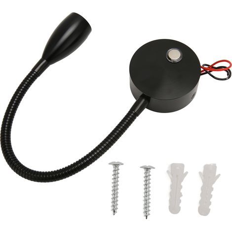 LED RV Gooseneck Bed Light with USB Port Type C Port Touch Control DC12‑24V Soft Light RV Bedside Reading Lamp for Camper Van Boat Black