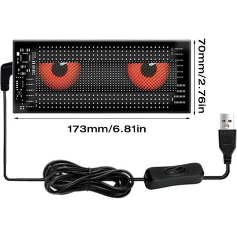 Pannello LED flessibile 7 x 17 cm per auto - Luci "Occhio di Diavolo" - Programmabile con app Bluetooth - Auto, camion, negozio, bar, vetrina