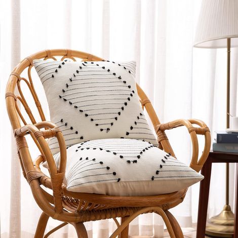Lot de 2 Housse Coussin 45x45cm, Coussin Decoratif Boheme Taie d'oreiller Carrée Tissée Moderne Pour Canapé Chambre Salon (1/5)