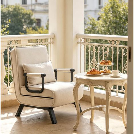 Sillón convertible 3 en 1, beige, respaldo ajustable en 5 posiciones, estructura metálica HAVRYA (1/5)