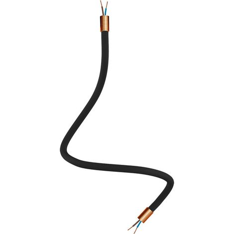 Creative-Cables Kit Creative Flex flexibles Verlängerungsrohr (60 cm Länge, Ø 10 mm) – Stoffummantelung RM04 schwarz und satinierte Kupfer-Akzente – Mit Metallendstücken und Zubehör