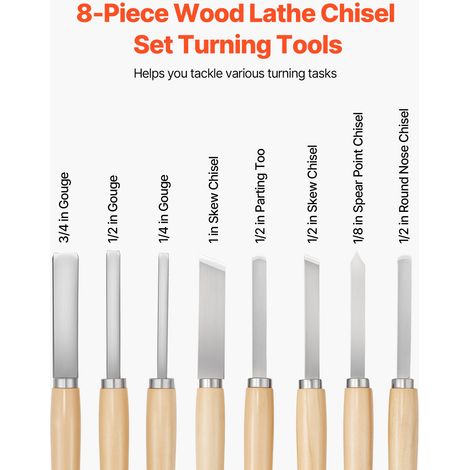Outils Tournage pour Tour à Bois, 8 PCS, Ciseaux à Bois Lame Acier Carbone, avec 2 Outils Obliques, 1 Pointe de Lance, 1 Outil de S… (1/5)