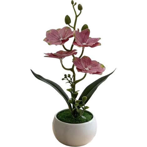 Orchidée papillon artificielle en pot - Fleurs artificielles réalistes en plastique souple pour décoration d'intérieur, bureau et salon - Pièce maîtresse de table - Simulation d'arrangement (1/5)