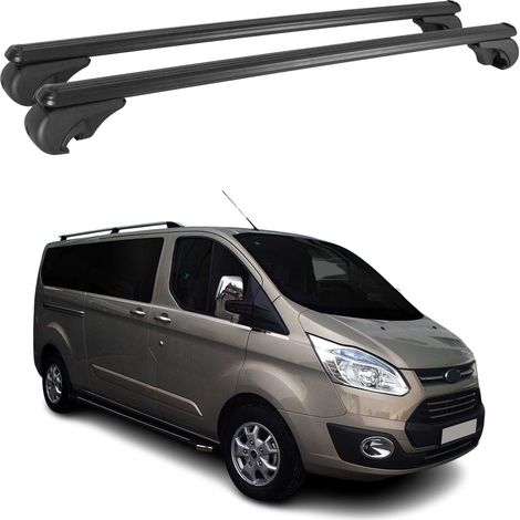 OMAC Barres de toit en aluminium pour Ford Transit Custom I 2012-2023 – TÜV / DIN 75302:2019 – Antivol inclus – Charge max 75 kg – 2 barres Noir (1/4)