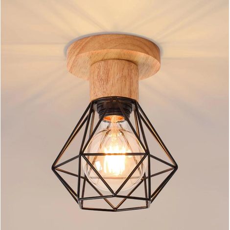 Plafonnier industriel E27 style vintage, style cage métallique rétro, éclairage d'intérieur noir (1/4)