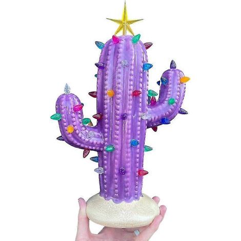 Statue résine cactus lumineuse vintage Noël, décoration sculpture maison, ornement rétro avec lumière LED, pièce décorative pour sapin ou table, 1 pièce. (1/4)