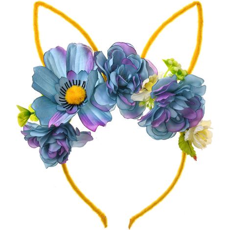 Headband Oreilles De Lapin - Fleur En Tissu Et Alliage - Pour Femmes Filles Bébés - Taille Unique 13 x 11 cm - 1 Pièce (1/5)