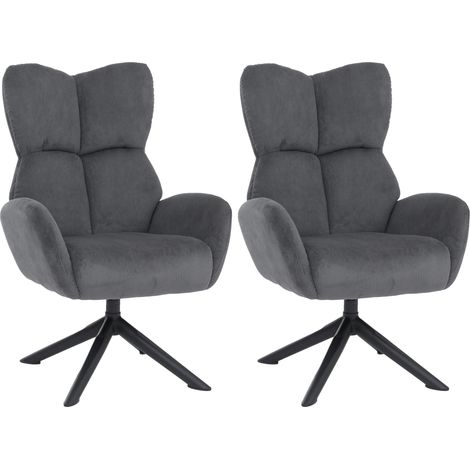 Lot de 2 chaises de salle à manger HHG-533, chaises relax, chaises lounge, chaises rembourrées, pivotantes, structure métallique, Velours (320 g/m²), gris foncé
