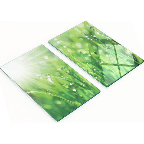 Tablas decorativas de vidrio para cortar y servir, dise帽o de hierba y roc铆o, 2x30x52 cm.
