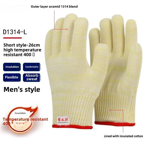 Gants en aramide résistants aux hautes températures (400D-D1314-L) 500 degrés, résistants aux coupures, pour barbecue, isolation thermique et protection contre les brûlures. Gants en Kevlar anti-coupu (1/5)