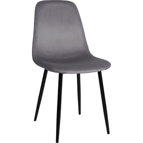 Silla de comedor x1 diseño sencillo con patas de metal negro asiento de terciopelo gris oscuro 100002068 (1/5)