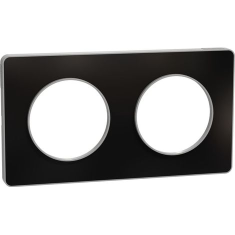 Plaque de finition 2 postes alu brillant fumé avec liseré alu entraxe 71mm horizontal-vertical Odace Touch SCHNEIDER (1/3)