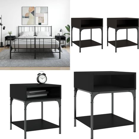 Nachttische 2 Stk. Schwarz 40x41x50 cm Holzwerkstoff - Schwarze Nachttische - Nachtschränke Schwarz - Wohnzimmerdeko - Schlafzimmermöbel - Kommode Schwarz - Home & Living