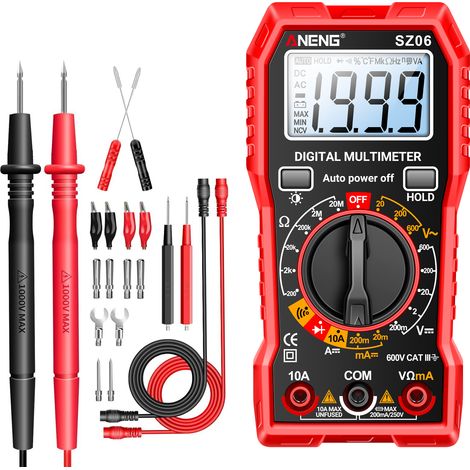 SZ06 Digitalmultimeter, AC/DC-Spannungs-/Widerstandsmessgerät, automatische Bereichswahl, Gleichstrom, Widerstand in Ohm, Rot