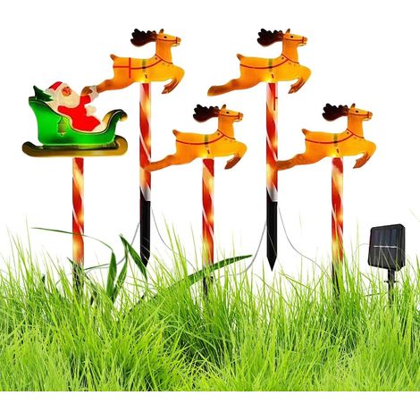 Lot de 5 piquets solaires de Noël en plein air, lumières solaires de Noël orignaux, décorations solaires de jardin, lumières solaires de Noël, lumières solaires de Noël, lumières solaires de jardin, (1/5)