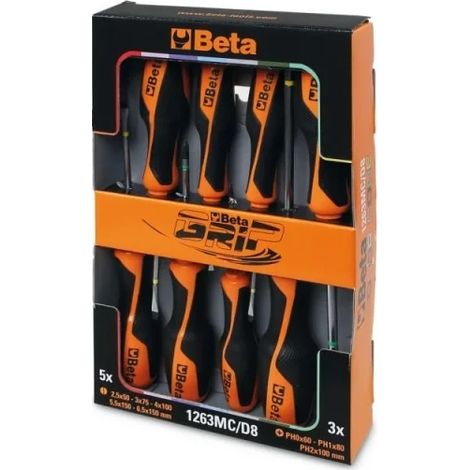 Beta 1263MC/D8 Jeu de tournevis fendus et cruciformes multicolores PH 8 pcs.