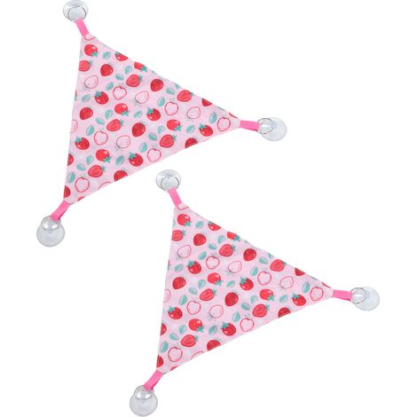 Lot de 2 hamacs triangulaires suspendus pour reptiles et dragons barbus, avec ventouses adhésives pour grimper, motif fraise rose, taille M. (1/5)
