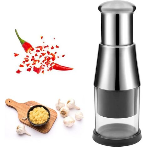 Prensa de ajos，Mini rebanadora de cebolla manual，Picadora de verduras，Picadora de cebolla de acero inoxidable，Picadora de alimentos prensados (1/5)