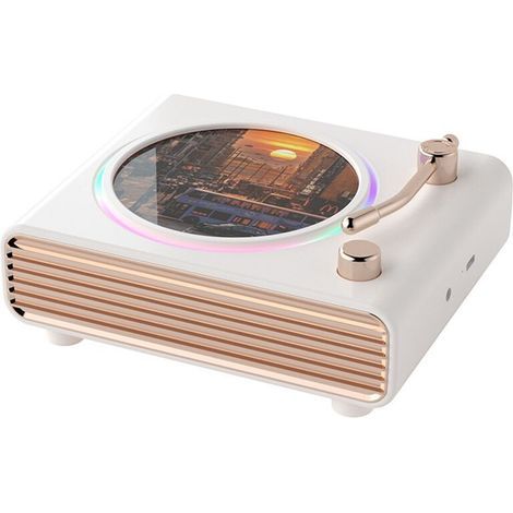 Enceinte Portable Rétro Blanche, Fixation Murale, Barre de Son à Basses Puissantes, Lumière Ambiante Colorée, Lecteur de Musique MP3 Sans