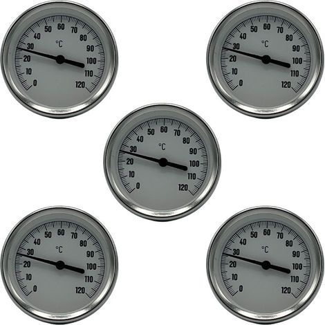 5x Bimetall Thermometer Zeigerthermometer 0-120°C Tauchhülse Heizung Tauchhülse (1/4)