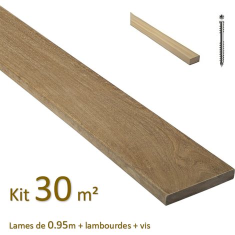 Kit terrasse de 30m² en bois exotique itauba Longueur 950mm avec Lambourde et vis (1/5)