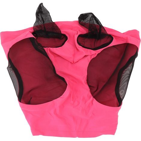 Maschera antimosche in rete per cavalli, maschera facciale elastica traspirante con protezione per le orecchie, attrezzatura da equitazione, rosso rosa (1/5)