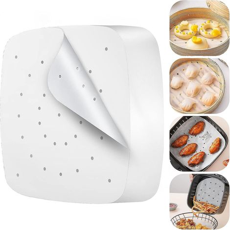 200 Feuilles De Papier De Cuisson Pour Friteuse De 21,5 Cm, Papier Vapeur Carr, Papier Perfor Pour Friteuse, Papier Antiadhsif Jetable Pour Barbec (1/5)