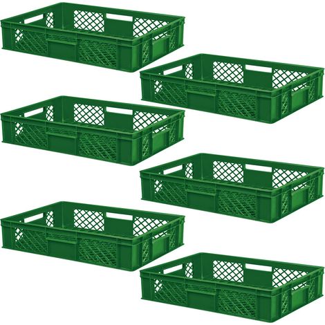 BRB 6 x Eurobehälter/panier empilable perforé, PE-HD, qualité industrielle, résistant aux aliments, L x l x h 600 x 400 x 150 mm (vert)