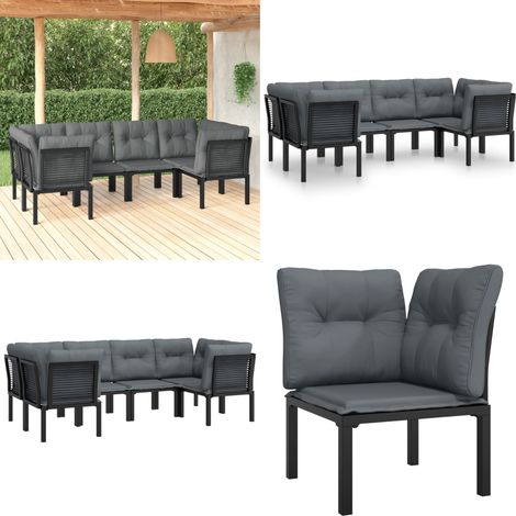 Set Salotto da Giardino 6 pz in Polyrattan Nero e Grigio - Poltrona da giardino - Poltrona angolare