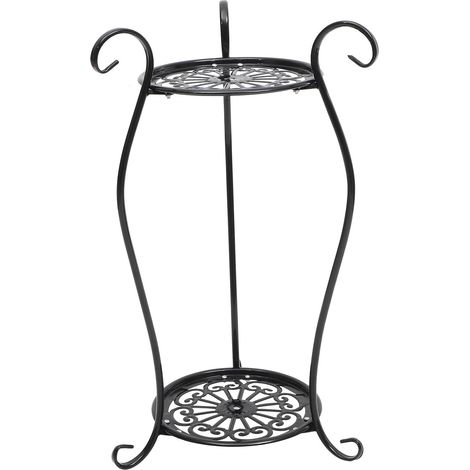Support Pot de Fleurs Double Couche Forgé Étagère Plantes Intérieur Extérieur Design Vase Décoratif pour Balcon Jardin Salon (1/5)