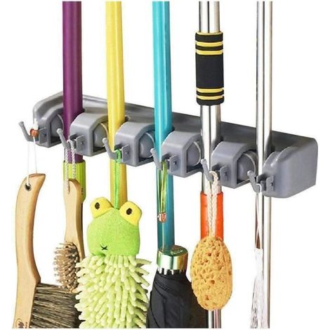 1 support de rangement, multifonction avec 5 pinces + 6 crochets, pour cuisine, garage et buanderie