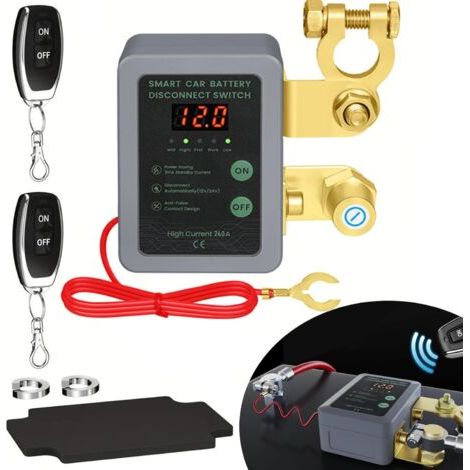 Interruttore automatico remoto per batteria - 12V, previene la scarica della batteria, adatto per auto, camion, ecc. - 1 unità, grigio (1/4)