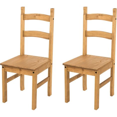 Pair of Dining Chairs Solid Pine Waxed Wooden Dining Room Furniture (1/3)