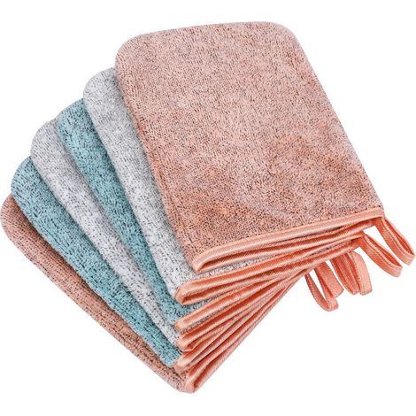 6er Set Mikrofaser Waschhandschuhe 15x21 cm Coral Fleece Make-up Entferner (1/5)
