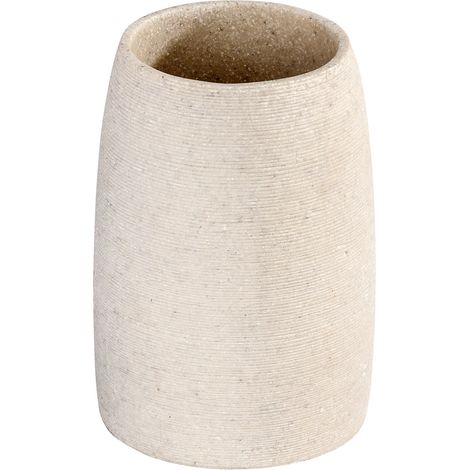 WENKO Gobelet Salle de Bain, Porte Brosse à Dent, Goa, Polyrésine, Ø 7,4x10,5 cm, Beige (1/4)