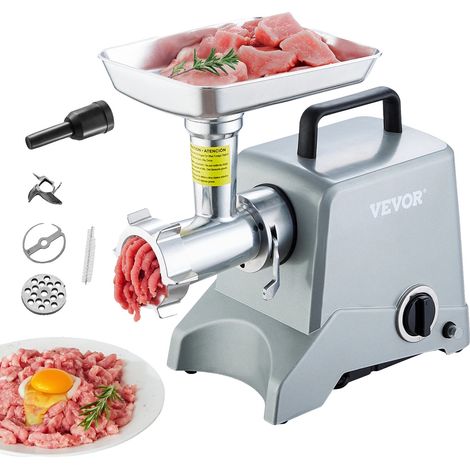 Picadora de carne eléctrica, potencia máxima de 800 W, capacidad de 2,3 kg/min, velocidades ajustables, incluye tubos para embutir salchichas, picadora de carne versátil. (1/5)